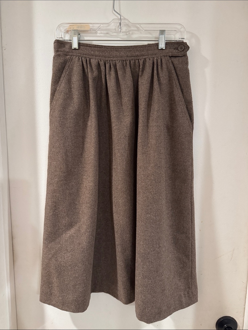 A-Line Midi Skirt in Brown with Gathered Waist